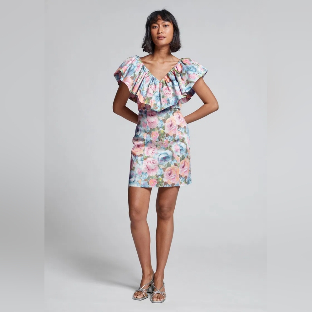 & Other Stories Floral Ruffle Mini Dress Pink & Blue Off-Shoulder Party - Picture 12 of 12
